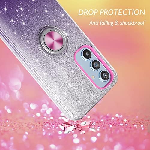 Kswous for Galaxy A54 5G Case עם מגן מסך [2 חבילה], נצנצים נוצץ בלינג סגול כיסוי מגן עם עמדת